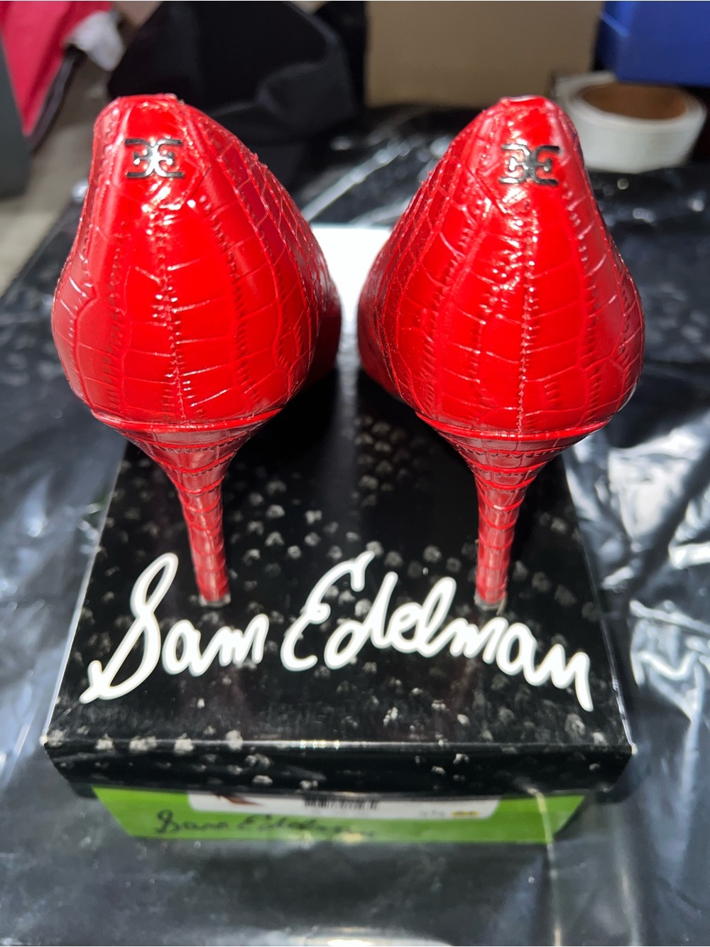 Sam Edelman Red Croc-Embossed Pointed Toe Stilettos - Picture 7 of 8